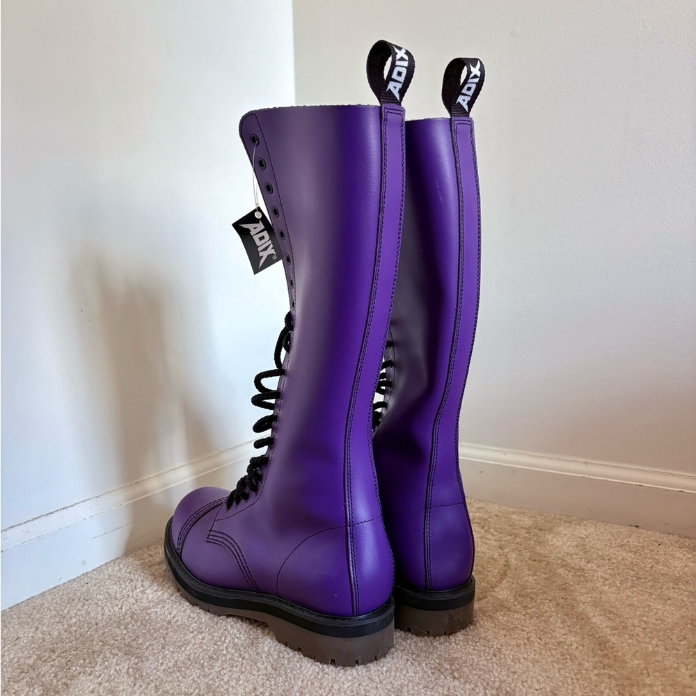ADIX Combat Boots - Real Leather - Purple Knee High Lace-Up